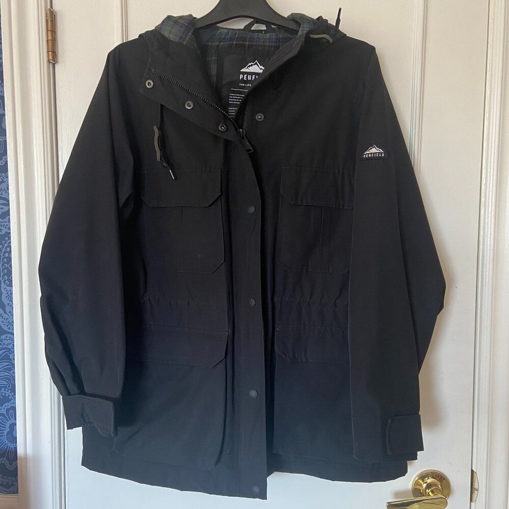 Men's Windproof Fall/Winter Penfield Parka -Black w. Plaid flannel lining - Med